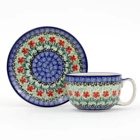 Komplet filiżanka + spodek 769 0,35l <br>1916X Czerwone kwiatuszki